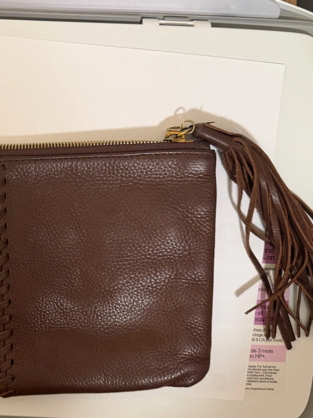HOBO Brown Pebbled Leather Wristlet Clutch with Tassel Ring Handle - Picture 8 of 11